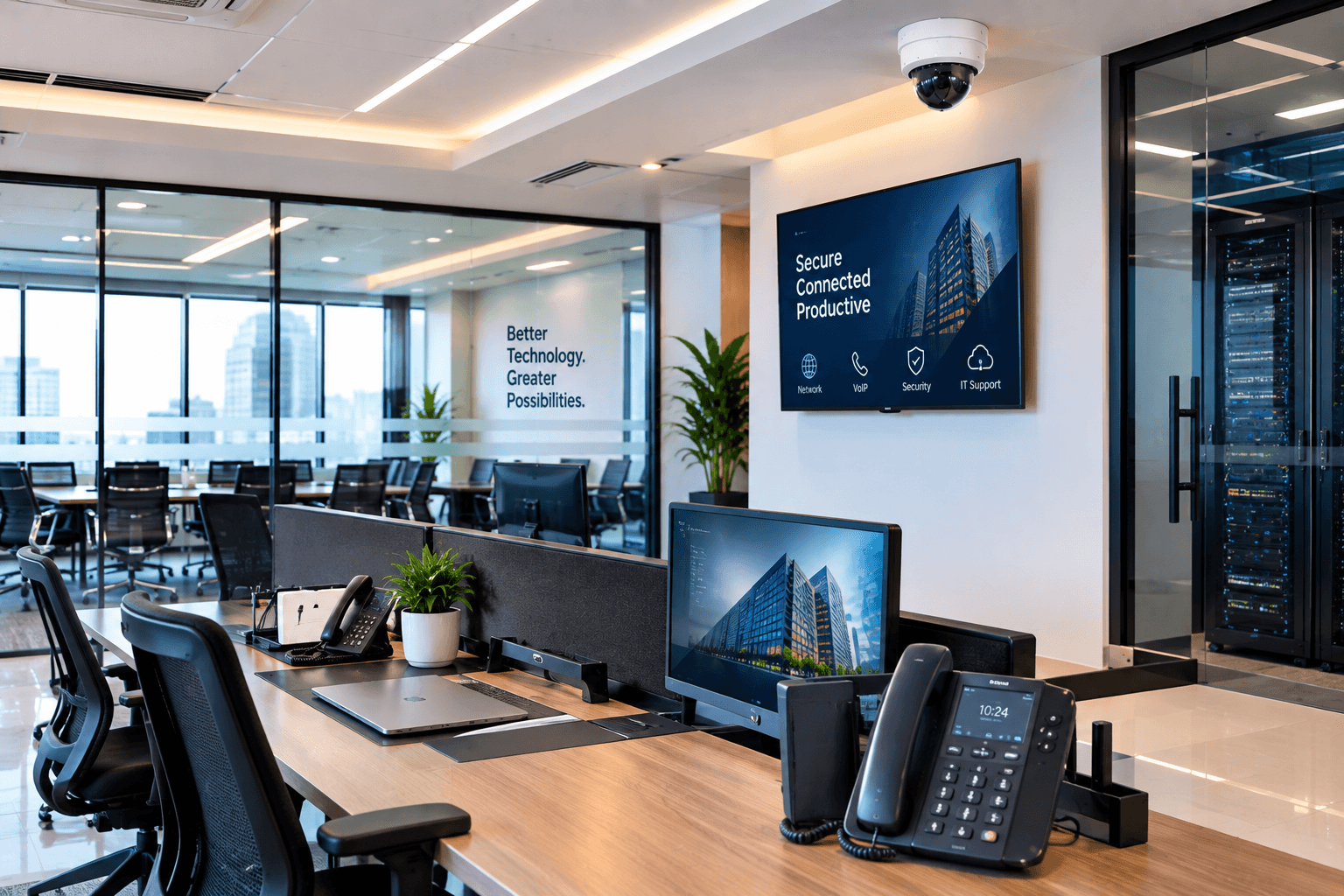 Corporate conference room and modern office IT workplace